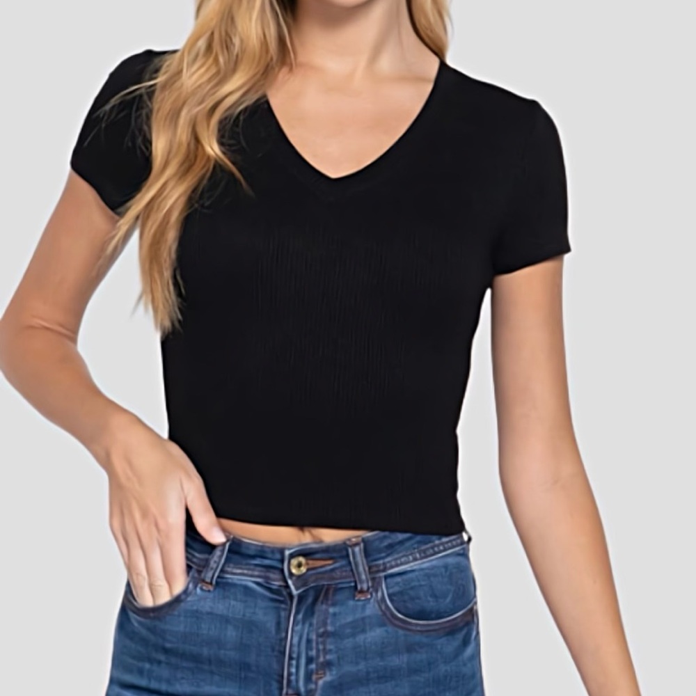 V-Neck Ribbed Crop Top